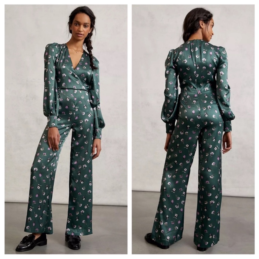 $498 Monique Lhuillier Nwt Lorelei Floral Satin Jumpsuit | Size 4